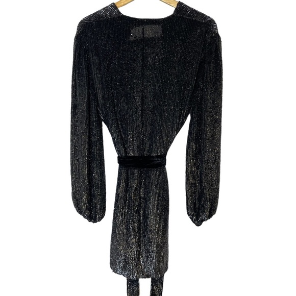 Celeb & BLOGGER FAVE RETROFETE Gabrielle Dress Robe Wrap Sequin Black NEW XS - Picture 6 of 13